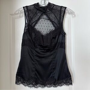 Bebe Victorian Style Black Lace Sleeveless Top